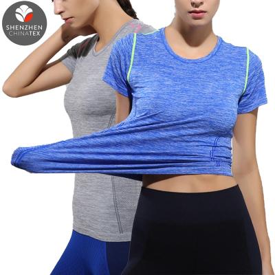 China OEM Logo High Stretch Fitness Sport T-shirt QUICK DRY Contrast Dot Recycle Clothes Polyester Tees Refine Tees For Women for sale