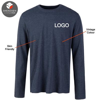 China Men's Individual O Neck Cloth Cuff Long Sleeve Breathable Cotton T-Shirt Anti-pilling Comfortable Skin Casual Simple Pullover Sweatshirt for sale