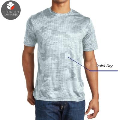 China Sublimation Quick Dry Breathable Gray Camo Printing Fitness OEM Lightweight Tshirt Men Sportswear Breathable Comfortable Gym T-shirt for sale