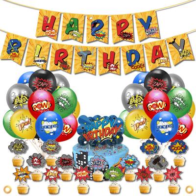 China Party Decoration Cartoon Heroes Birthday Party Supplies Happy Birthday Banners POW Blow Balloons Cake Topper Event Decoration for sale