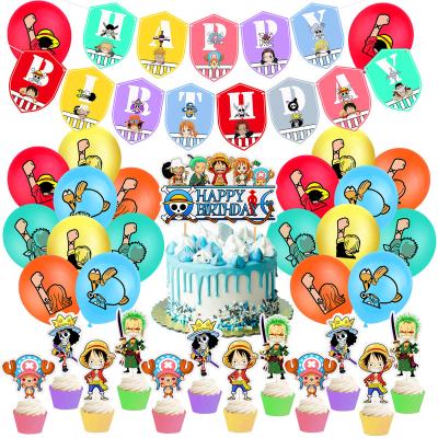 China Cartoon Anime Happy Birthday Banner Pirate Cake Topper Luffy Latex Balloons For Child OP Children's Day Theme Birthday Party Decoration Supplies for sale