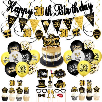 China Party Decoration New Number Props Lipstick Birthday Party Decoration Happy Birthday Banner Black Gold Confetti Latex Balloon Spiral Cake Topper for sale