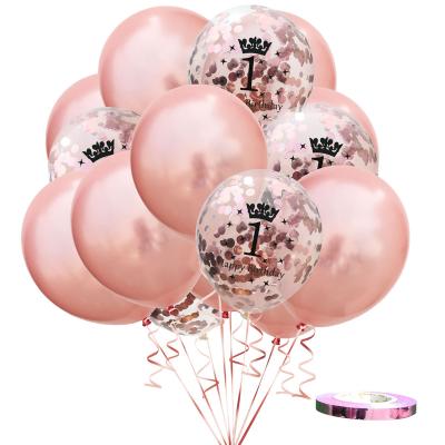 China Party Balloon 1/13/15/16/18/21/30/40/50/60/70/80/90 Year Happy Birthday Set Crown Confetti Glitter Latex Clear Balloon for sale