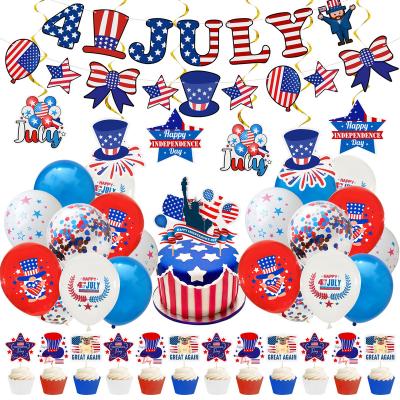 China Latex Amazon Hot Sale 2022 Independence Day Party Supplies American Cake Decoration 4th of July Banner Confetti Balloons Cup Topper for sale