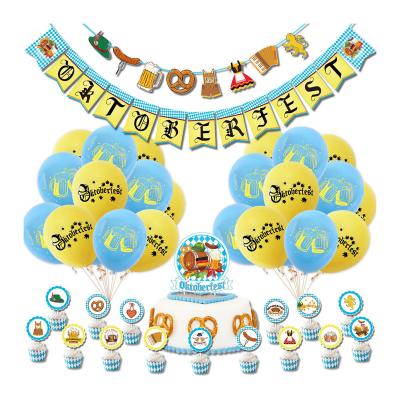 China Mixed Color Latex Oktoberfest Theme Party Decoration Blue and White Cake Topper Balloon Sequins Beer Banner Grid Set for sale