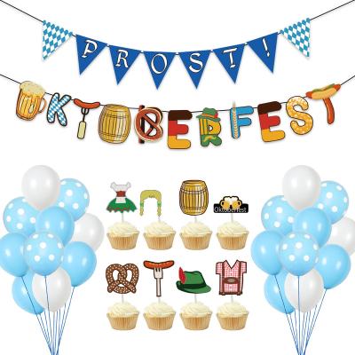 China Latex Beer Festival Party Decoration Oktoberfest Banner Blue And White Paper Cake Topper For Home Party Supply Beerfest Balloon Latex for sale