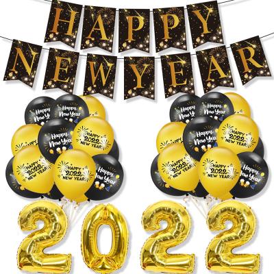 China 12 Inch Black Gold Latex New Year Party Decoration Supplies Happy New Year Paper Banner Balloons 32 Inch Gold Foil Balloon 2022 for sale