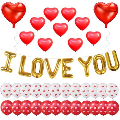 China Hot Sale Valentine's Day Party Supplies Wedding Decoration Gold Foil Balloon Banner Heart Shape Latex Balloons I Love You for sale