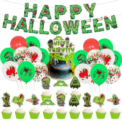 China New Halloween Party Supplies Horror Hand Latex Zombie Happy Halloween Banner Skull Cake Topper Confetti Balloon for sale