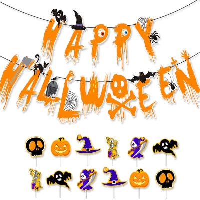 China Party Decoration Halloween Party Decoration Supplies Happy Cake Topper Ghost Party Pumpkin Alphabet Pull Flag Halloween Banner Pumpkin Set for sale