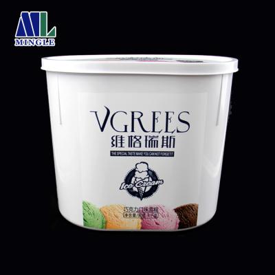 China Custom Printing PP 6L Disposable Oval Plastic Ice Cream Buckets With Lids for sale