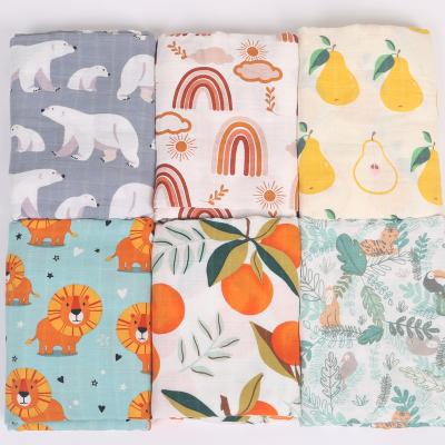 China 47 x 47 inches viable printed organic cotton rainbow muslin newborn baby wrap blanket for sale