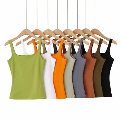 China Anti-pilling square collar stretch women slimming vest for summer Europe and the United States new solid color bottom sling vest 2021 for sale