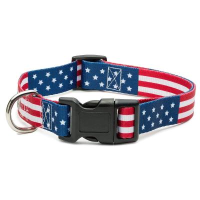 China Des hundehalsring-starkes Polyester-gewebten Materials Multifuction kundenspezifisches Nylonmuster der amerikanischen Flagge zu verkaufen