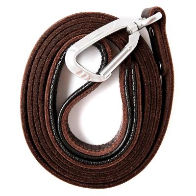 China Soft Padded Handle Handmade Dog Leather Leashes Lightweight Natural Brown Color for sale