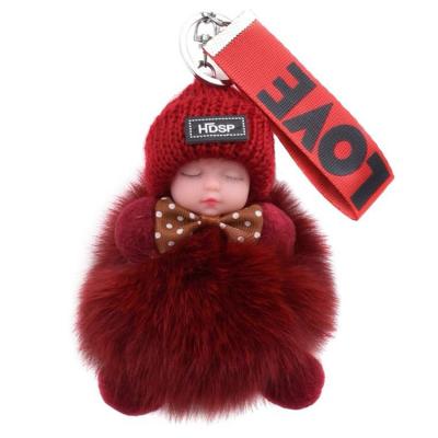 China Fox Fur Ball Rubber Pendant Cute Doll Car Key Chain Hanging Accessories for sale