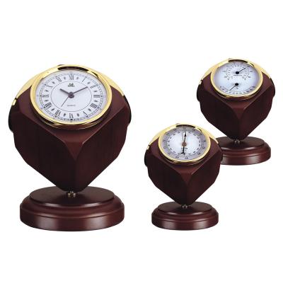 China Luxury 3 style antique pearl in a wooden wall clock thermometer barometer/weather station hygrometer OEM are welcome for sale