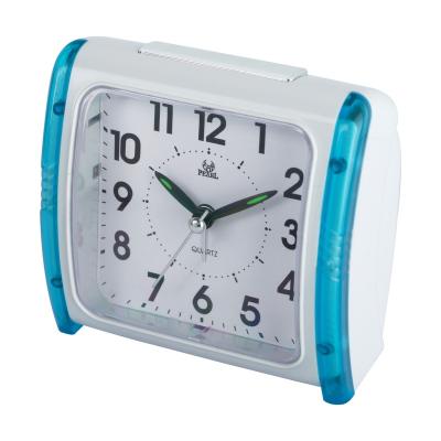 China Minimalist high quality non ticking analog alarm clock with nightlight and nap light and simple color to set clocks, battery operated, for sale