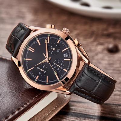 China Oroent Watch Movement 3ATM Sapphire Black Genuine Leather Band Quartz Day/Date Wrist Watch Custom Waterproof Stainless Steel for sale