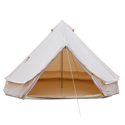 China Straight tie type 4M 5M 6M canvas tents outdoor luxury family bell tent 5m large space glamping cotton canvas double door bell tent on sale for sale