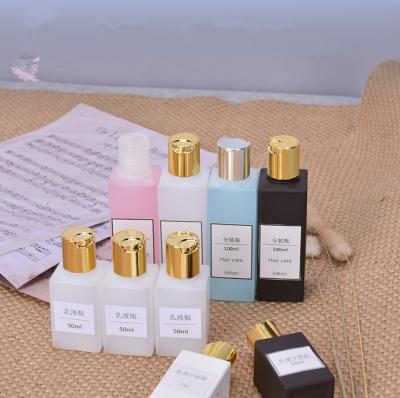 China 50ml 100ml Square Cosmetic Lotion Bottle Good Quality Facial Toner Bottle Portable Cosmetic Packaging Bottle for sale