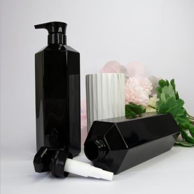 China 800ml Hexagon Black Cosmetic Shampoo Bottle Cosmetic Packaging Shower Gel Bottle for sale