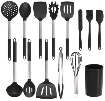 China Hot Selling Silicone Viable Kitchenware 14 Pieces Set Stainless Steel Handle Kitchenware Set for sale