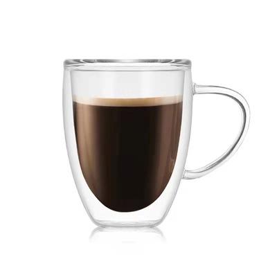 China Double Layer Disposable Coffee Drinkware Glass Cup With Handle Heat Resistant Explosion-proof Glass Mug for sale