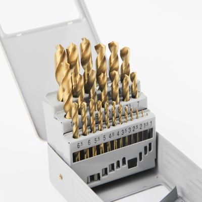 China Hot sale 25pcs Goldmoon iron box hss twist core metal drill bit set for metal drilling for sale