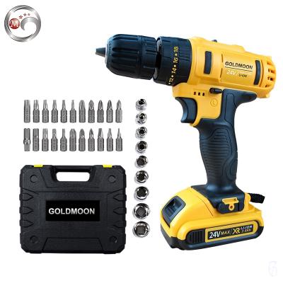 China GOLDMOON 24V Lithium Cordless Electric Screwdriver Rechargeable Brushless Drill Impact Drill Battery Power COLDLESS DRILL-1-20 Power Tool for sale