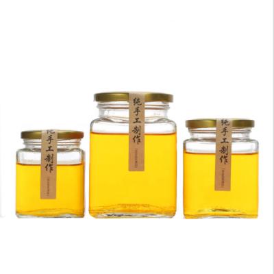 China Freshness Preservation 2oz 4oz 8oz 12oz Empty Clear French Square Honey Jar Food Storage Glass Jars Have Screw Metal Lid for sale