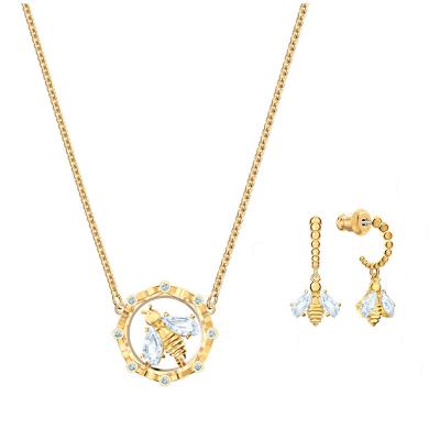 China Romantic Fashion Cute Honey Bee Jewelry Pave Zircon Necklace Daily Earring Set Women for sale