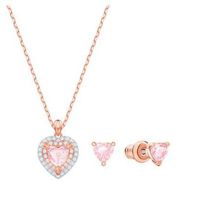 China Office/Career Popular Rose Gold Plated To Pave Clear CZ Heart Earring Necklace Sets For Women And Girls for sale