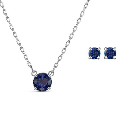 China CLASSIC Classic Round Four Blue Cubic Zirconia Claw Necklace And Earring Jewelry Sets for sale