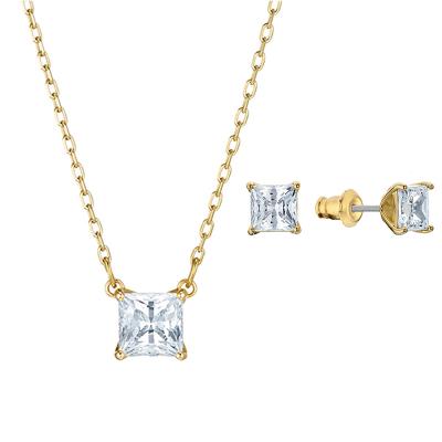 China Four CLASSIC Classic Gold Plated Crystal Sets of Claw Square Shape Necklace and Stud Earrings Jewelry for sale