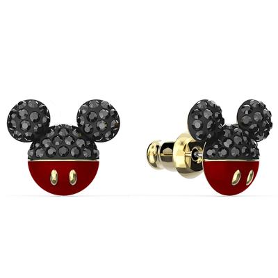 China Cute Charming Cute Black Red Mouse Shape Animal Head Gold Plated Rhinestone Stud Earrings for sale