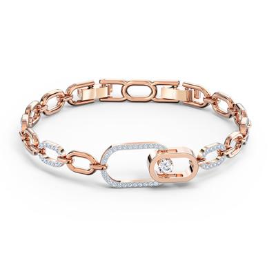 China FASHIONABLE luxury rose gold plated beating heart zircon iced out oval link chain bracelet wholesale for sale