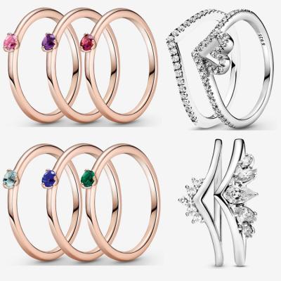 China Cool Tones Solitaire Ring Stack Fine Polishing Zircon Jewelry 925 Sterling Silver Pandora Rings Women's Rings for sale