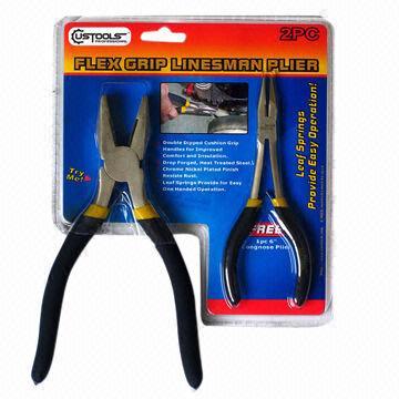 China High Quality Powerful 2 Pieces Tool Kit Combination Pliers Set Me With Test Packing, Nickel Plated for sale