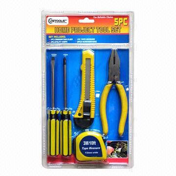 China Strong High Quality 5 Pieces Tool Kit Home Project Tool Kit With Double Blister Packing for sale