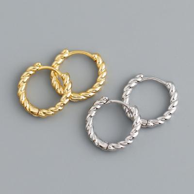 China CLASSIC Elegant Korean Wholesale Women Jewelry 18K Gold Silver Twist 925 Fine Huggie Earrings for sale