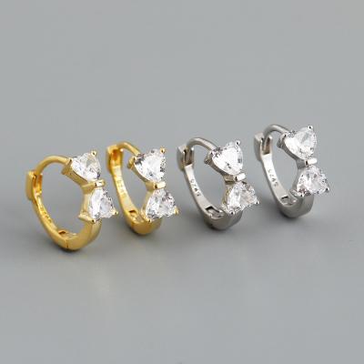 China FASHIONABLE Minimalist Cute Zircon Bowknot Gold Plated Circle Silver Jewelry 925 Stud Earrings For Women for sale