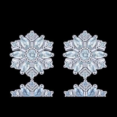 China CLASSIC Minimalist Women 925 Sterling Silver Natural Aquamarine Diamond Mini Snowflake Stud Earrings Jewelry for sale