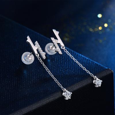 China Customs Fine Jewelry Manufacturer Popular Handmade CZ Luxury TRENDY 925 Sterling Silver Stud Chain Earrings With Chain for sale