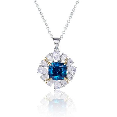 China Gorgeous Luxury Blue High Carbon Moissanite 10*10mm TRENDY Diamond Pendant Jewelry Silver Necklace 925 for sale