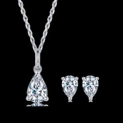 China TRENDY Minimalist Pear Cut 1.0ct Moissanite 925 Silver Earrings Necklace Jewelry Set For Women for sale