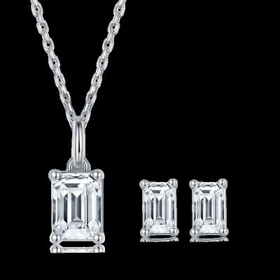 China Emerald Cut 1.0ct Moissanite 925 Sterling Silver Women Wedding Bridal Fine Punk Jewelry Set for sale