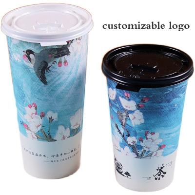 China Recyclable disposable single layer paper cups can be customized with milk tea cups cola coffee thickened logo wholesale paper cups for sale