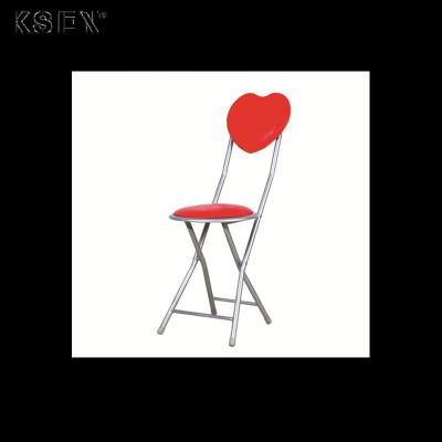 China Modern Red Steel Folding Dining Chair With Heart Shaped Backrest for sale