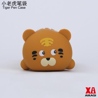 China Schools & Offices 2022 New Tiger Pencil Bag For Pen Case Silicone Zipper Bag Student Stationery Large Capacity Stationery Pouch For School Office for sale